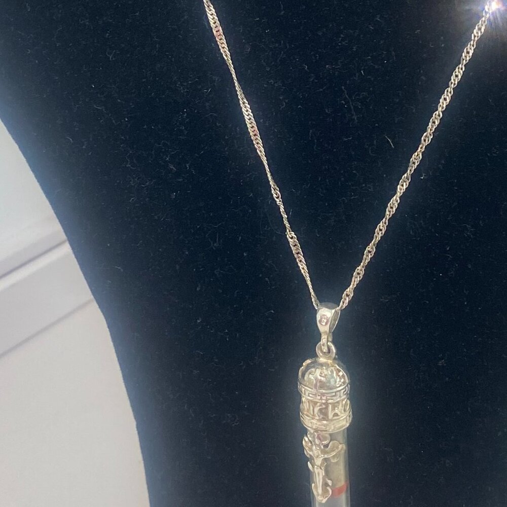 Sterling Silver Holy Land soil Pendant vial and necklace with crucifix - Picture 3 of 8